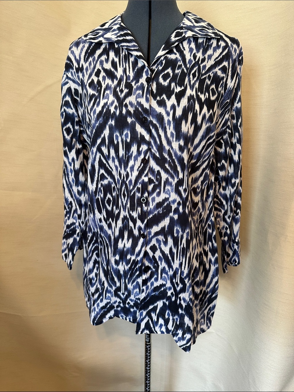 Chico's Navy and White Printed Button-Front Blouse